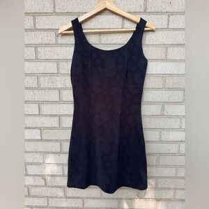 Vintage 90s Black Jacquard Floral/Daisy Sleeveless Fit and Flare Dress Sz Small